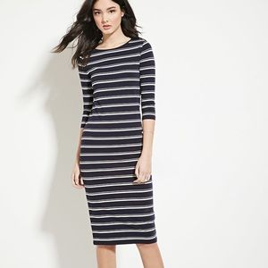 Forever 21 Stretch Stripe Black & Cream Dress Sm
